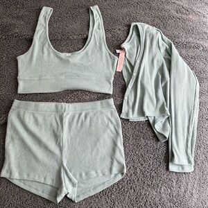 New! Victoria’s Secret 3 piece loungewear pajama set, light teal green, large